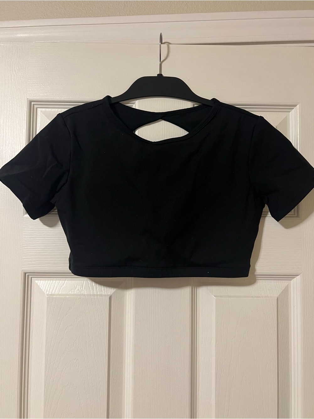 Women's Black Cropped Open Back Top